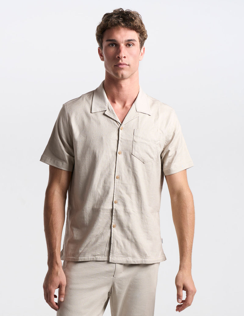 Tech Linen Camp Collar - Beige (The Shoreline)