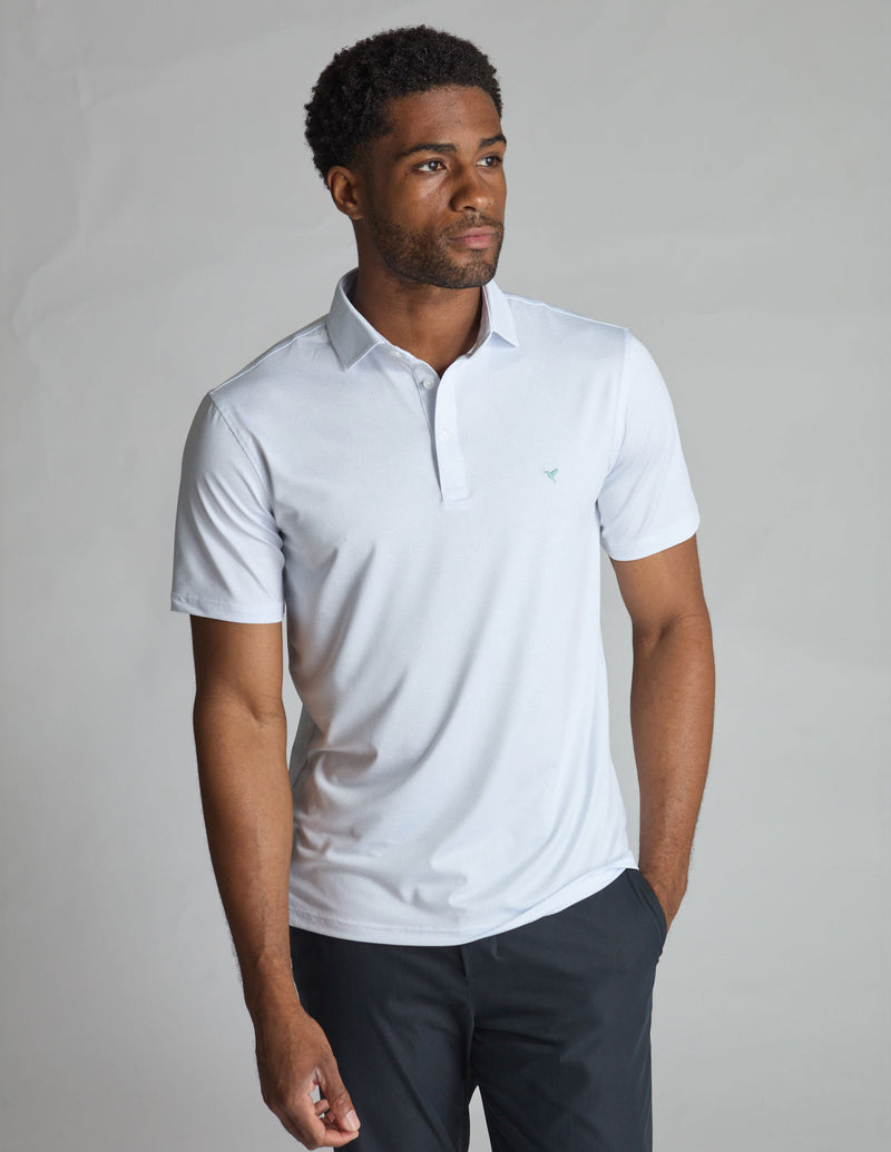 NoFlop Golf Polo - White &amp; Green Topo (The Arnold Palm Squeezer)