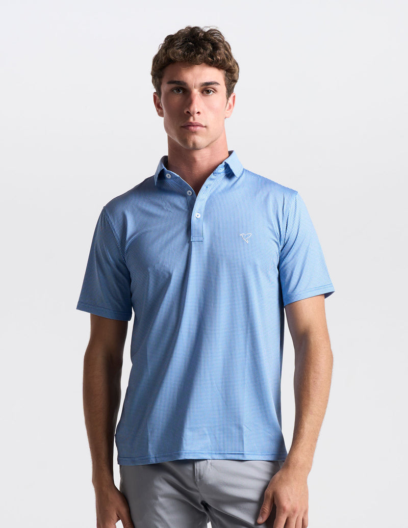 NoFlop Golf Polo - Blue Houndstooth (The Diplomat)